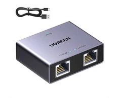 Ugreen Tinklo daliklis ekranuotas RJ45 -> 2xRJ45 (8P8C) Gigabit, pilkas