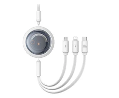 Trys viename Baseus Free2Draw USB į M+L+C 100 W laidas, 1.1 m (baltas)