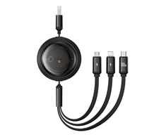 Trys viename Baseus Free2Draw USB į M+L+C 100 W laidas, 1.1 m (juodas)