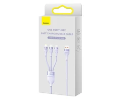 3in1 USB laidas Baseus Flash Series II, USB-C + mikro USB + Lightning, 66 W, 1.2 m (violetinė)