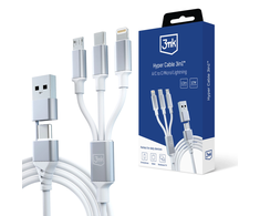 3MK Hyper Cable 3in1 USB-A/USB-C – USB-C/Micro/Lightning 1,5m baltos spalvos