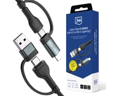 3Mk Protection 3mk Hyper Cable N-SERIES 2 in 2 USB-A / USB-C ir USB-C / Lightning 1.2m QC 3.0 9V/2A 60W - juodas