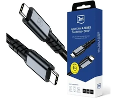 3MK Hyper N-SERIES duomenų perdavimo ir įkrovimo laidas | USB-C į USB-C | 240 W | Thunderbolt 4 | 1 m | juodas