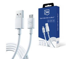 3MK Hyper kabelis USB-A - Micro USB1.2m 5V 2,4A baltos spalvos