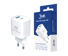 Įkroviklis 3mk Hyper GaN Charger 33W 1xUSB-C + 1xUSB-A baltas