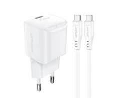 Acefast A73 Mini PD 20W GaN laidinis įkroviklis + USB-C kabelis – baltos spalvos