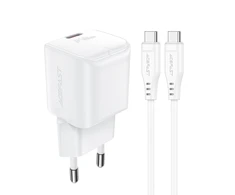 Acefast A77 Mini PD 30W GaN laidinis įkroviklis + USB-C kabelis – baltos spalvos