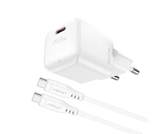 Acefast A77 Mini PD 30W GaN laidinis įkroviklis + USB-C kabelis – baltos spalvos