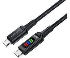 Acefast C7-03 duomenų perdavimo ir įkrovimo kabelis | USB-C į USB-C | 100W | su LED ekranu | 1,2 m | juodas
