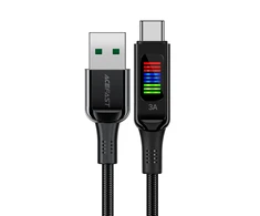 Acefast C7-04 USB-A USB-C 60W 1.2m kabelis su ekranu – juodos spalvos