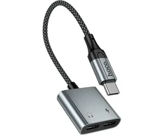 Adapteris AUX USB C į 2x USB C max 10W Hoco UPA34A UPA34A pilka