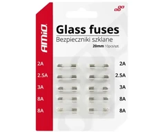 Mini stikliniai saugikliai 20 mm, 10 vnt. rinkinys amio-02394