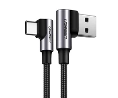 Kampinis kabelis iš USB į USB-C UGREEN US176, 3A, 0.5 m (juodas)
