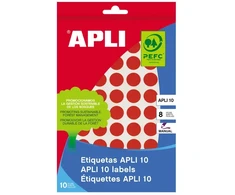 Apaļas uzlīmes APLI ar diametru 10mm, 8 loksnes, 1008 uzlīmes, sarkanas