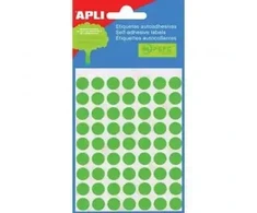 Apaļas uzlīmes APLI ar diametru 13mm, 8 loksnes, 616 uzlīmes, zaļas