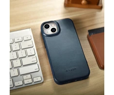iCarer CE Oil Wax Premium Leather Apple iPhone 14 Plus magnetic atverčiamas MagSafe dėklas telefonui mėlynos spalvos (AKI14220707-BU)