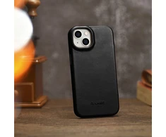 iCarer CE Oil Wax Premium Leather Leather Apple iPhone 14 Plus Magnetic atverčiamas MagSafe dėklas telefonui juodos spalvos (AKI14220707-BK)