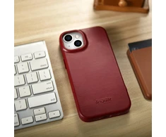 iCarer CE Oil Wax Premium Leather Apple iPhone 14 Plus Magnetic atverčiamas Leather MagSafe dėklas telefonui raudonos spalvos (AKI14220707-RD)