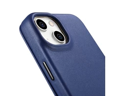 iCarer CE Premium Leather Apple iPhone 14 Plus Magnetic atverčiamas Leather MagSafe dėklas telefonui mėlynos spalvos (WMI14220715-BU)