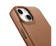 iCarer CE Premium Leather Apple iPhone 14 Plus Magnetic atverčiamas Leather MagSafe dėklas telefonui rudos spalvos (WMI14220715-BN)