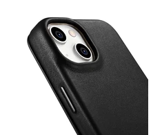iCarer CE Premium Leather Apple iPhone 14 Plus Magnetic atverčiamas Leather MagSafe dėklas telefonui juodos spalvos (WMI14220715-BK)