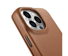 iCarer CE Premium Leather Apple iPhone 14 Pro Magnetic atverčiamas Leather MagSafe dėklas telefonui rudos spalvos (WMI14220714-BN)