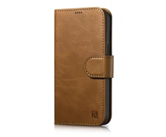 iCarer Oil Wax Wallet 2in1 Apple iPhone 14 Pro Anti-RFID Leather atverčiamas dėklas telefonui rudos spalvos (WMI14220722-TN)