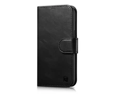 iCarer Oil Wax Wallet 2in1 Apple iPhone 14 Plus Anti-RFID Leather atverčiamas dėklas telefonui juodos spalvos (WMI14220723-BK)