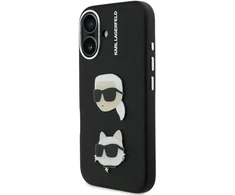 Karl Lagerfeld Grained PU K&CH Heads dėklas skirtas Apple iPhone 16 juodos spalvos