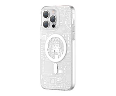 Kingxbar PQY Geek Series magnetic iPhone 14 Plus MagSafe dėklas telefonui sidabrinės spalvos