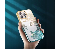 Luxury Apple iPhone 14 Plus Kingxbar Phoenix Crystals – dėklas telefonui aukso ir mėlynos spalvos