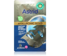 Astrid Tekstilinė kaukė su aukso proteinais, skirta glotnesnei išvaizdai ir odos apimties atkūrimui. Hialurono rūgštis.