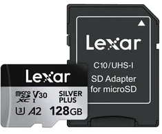 Karta pamięci Lexar High-Performance Sidabrinis Plus Micro SDXC 128GB + adapter