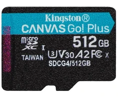 Kingston memory card 512GB Micro SDXC Canvas Go Plus Gen4 200MB/s A2 U3 V30 + adapter