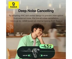 Ausinės Baseus Bass BF1 NC In-Ear True Belaidės Earphones Baby Rožinė