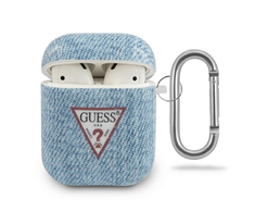 Guess apsauginis dėklas GUACA2TPUJULLB džinsų kolekcija AirPods 1/2 mėlyna