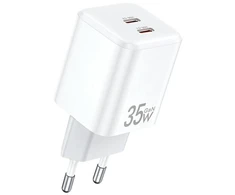 AWEI laidinis įkroviklis PD65-EU 35W 2x USB-C baltos spalvos GaN