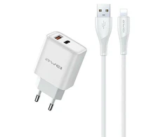Įkroviklis Awei PD81L-EU 22.5W USB-A/USB-C + USB į Lightning laidas 1.0m baltas