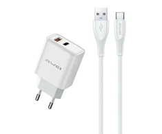 Įkroviklis Awei PD81T-EU 22.5W USB-A/USB-C + USB-A į USB-C laidas 1.0m baltas