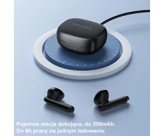Bluetooth 5.3 TWS ausinės + AWEI Docking Station (T66) juodos spalvos