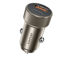 AWEI automobilinis įkroviklis C-857 33W USB+USB-C rudos spalvos