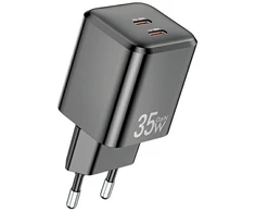 AWEI laidinis įkroviklis PD65-EU 35W 2x USB-C juodos spalvos GaN