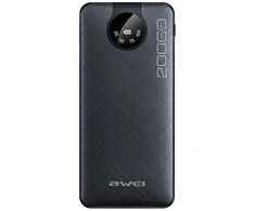 Powerbank 20000mAh Ekranas + Kabelis USB/PD/iPhone Lightning/MicroUSB AWEI (P134K) Juodos spalvos