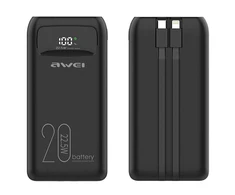 Powerbank 20000mAh 22.5W Ekranas + PD/iPhone kabeliss Lightning AWEI (P169K) juodos spalvos