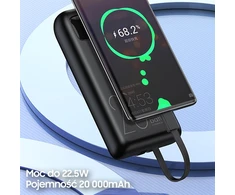 Powerbank 20000mAh 22.5W Ekranas + PD/iPhone kabeliss Lightning AWEI (P169K) juodos spalvos