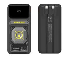 AWEI PowerBank su integruotu kabeliu Lightning/USB-C P77K 10000mAh juodos spalvos 22.5W