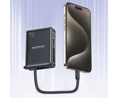 AWEI PowerBank su integruotu kabeliu P87K 10000mAh juodos spalvos 30W