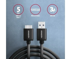 Axagon BUMM3-AM10AB duomenų perdavimo ir įkrovimo kabelis | USB-A į Micro B | 1m