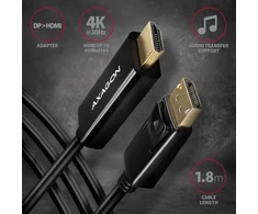 Axagon DisplayPort > HDMI 1.4 kabelis 1,8 m 4K 30Hz, RVD-HI14C2
