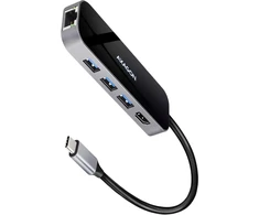 Axagon Multiport USB 3.2 Gen 1 šakotuvas. HDMI, Gigabit LAN ir maitinimo tiekimas. 20 cm USB-C laidas.
